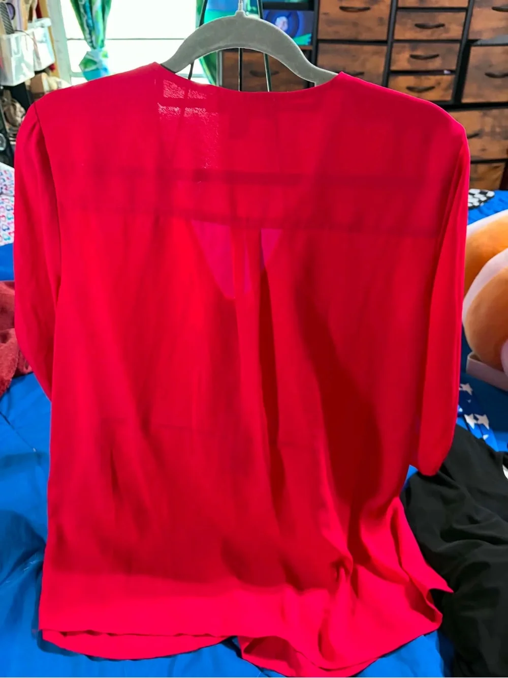 Vibrant Red Zip-Front Blouse